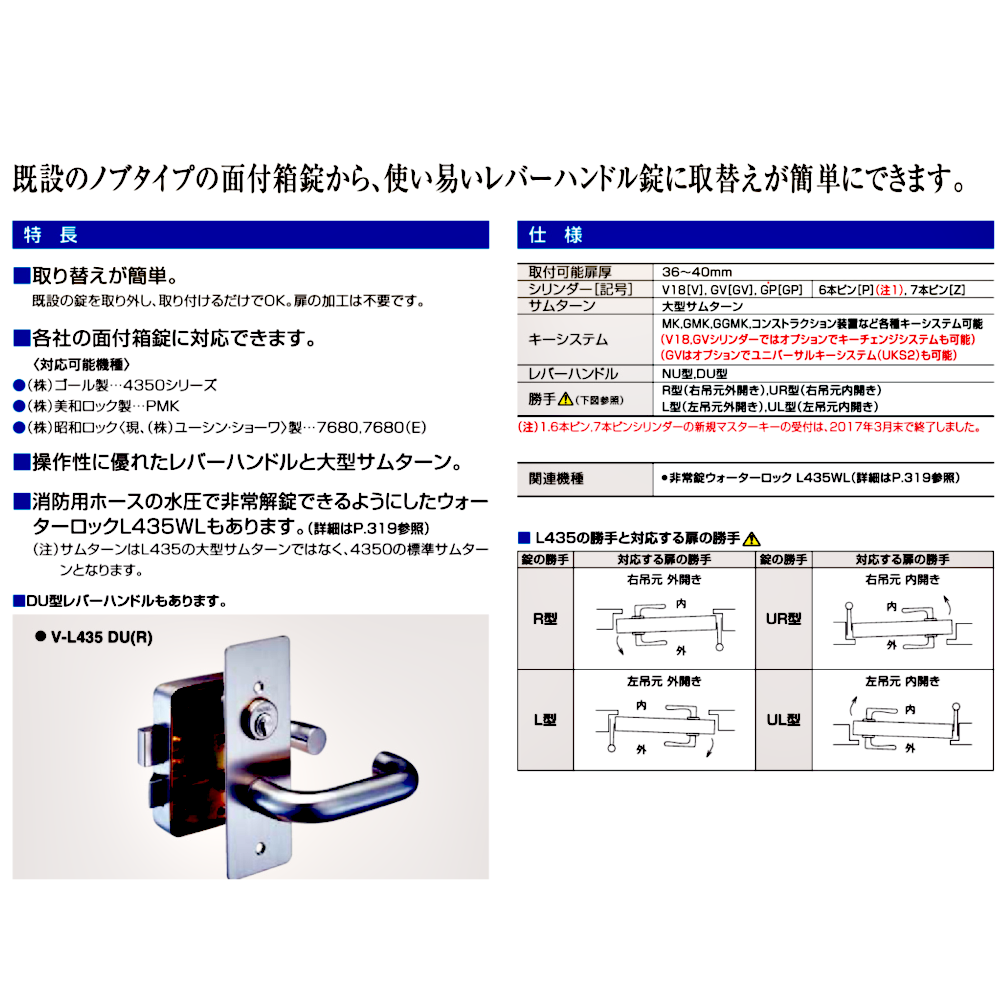 世界的に有名な GOAL ゴール P-L435 DU R 面付レバーハンドル錠 PL435DU