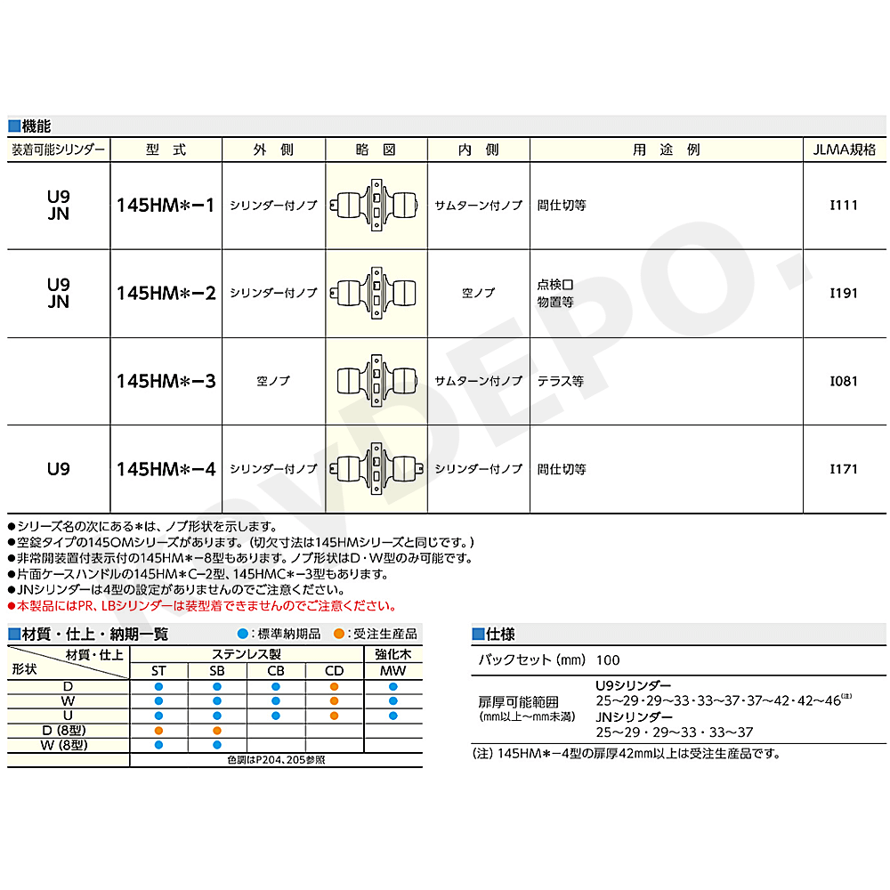 MIWA U9 145HMD-1【美和ロック/本締付モノロック/D型ノブ/狭框アルミ扉