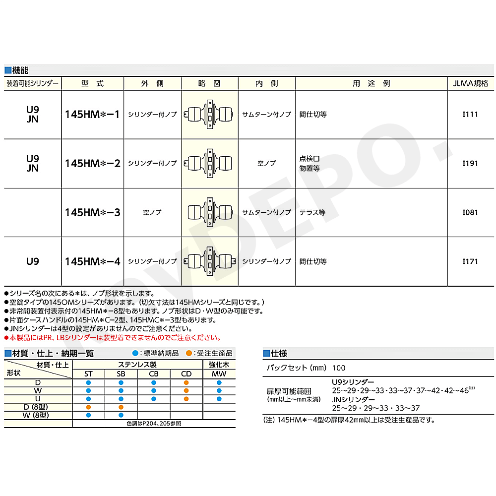 MIWA U9 145HMD-1【美和ロック/本締付モノロック/D型ノブ/狭框アルミ扉用】 / 鍵と電気錠の通販サイトkeyDEPO.