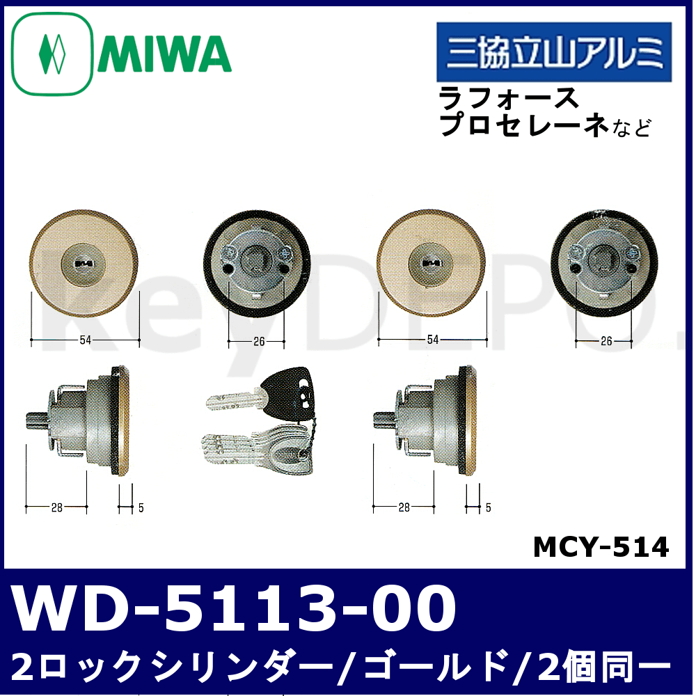 三協立山アルミ MIWA-FDG用2個同一シリンダー【美和ロック/PS
