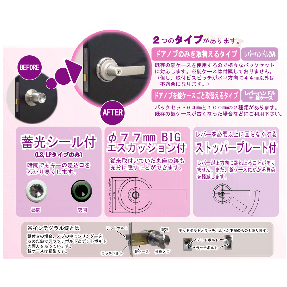 AGENT LB-1000【エージェント/ノブ取替用レバーハンドル錠/間仕切錠